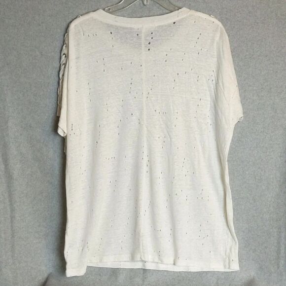 Olivaceous White Linen Blend Lace Up Tee Women's size L - Picture 2 of 5